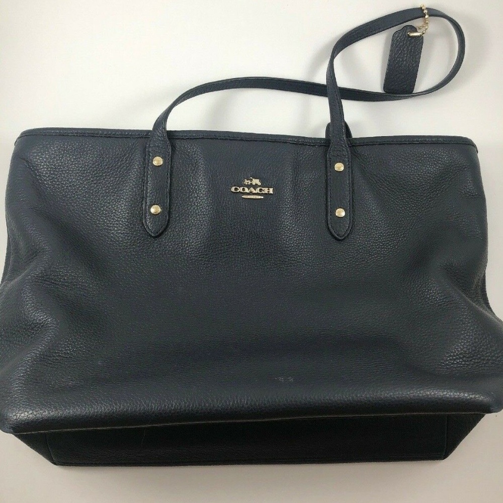 Coach Navy Blue Purse Tote Pebbled Leather Tote